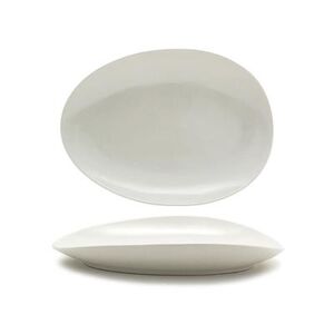 "Front of the House DOS030BEP20 Oval Tides Plate - 12"" x 8 3/4"", Porcelain, Scallop, White"