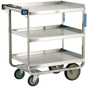 Lakeside 722 3 Level Stainless Utility Cart w/ 700 lb Capacity, Raised Ledges, Silver