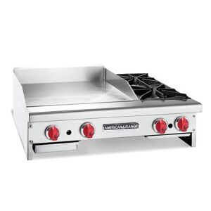 "American Range AR48-36G2OB 48"" Gas Commercial Griddle w/ (2) Burners & Manual Controls - 1"" Steel Plate, Natural Gas, Stainless Steel, Gas Type: NG"
