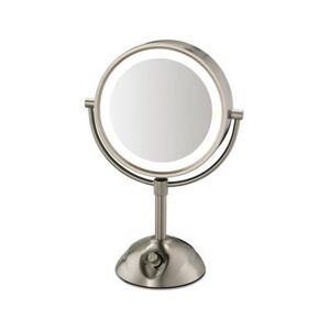 "Conair Hospitality BE103WH Tabletop Lighted Vanity Mirror - 8 1/2""D x 15 3/4""H, Satin Nickel, 120v, Silver"