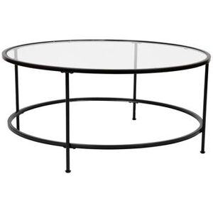 "Flash Furniture NAN-JN-21750CT-BK-GG Coffee Table w/ Glass Top & Matte Black Metal Legs - 35 1/4""W x 35 1/4""D x 15 1/4""H"