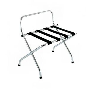 "CSL 1055C-BL Metal Luggage Rack w/ 2 1/4"" Black Poly Straps - 24 1/4""W x 16""D x 26 1/2""H, Chrome"