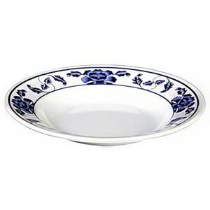 "Thunder Group 1109TB 9 1/4"" Round Lotus Soup Plate - Melamine, White/Blue"