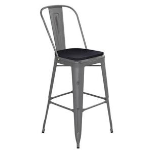 "Flash Furniture XU-DG-TP001B-30-PL1B-GG Counter Height Stool w/ 30"" Black Wood Seat - Steel, Gray, Black Poly Resin Wood Seat"