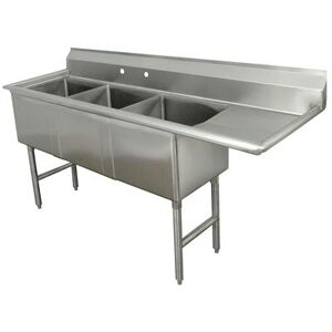 "Advance Tabco FC-3-2424-24R 98 1/2"" 3 Compartment Sink w/ 24""L x 24""W Bowl, 14"" Deep, Stainless Steel"