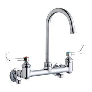 "Elkay LK940GN05T4S Splash Mount Faucet w/ 5"" Gooseneck Spout & 4"" Wrist Blade Handles - 8"" Centers"