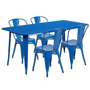 "Flash Furniture ET-CT005-4-30-BL-GG Rectangular Table & (4) Chair Set - 63""W x 31 1/2""D x 29 1/2""H, Steel, Blue"