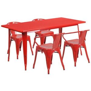 "Flash Furniture ET-CT005-4-70-RED-GG Rectangular Table & (4) Chair Set - 63""W x 31 1/2""D x 29 1/2""H, Steel, Red"