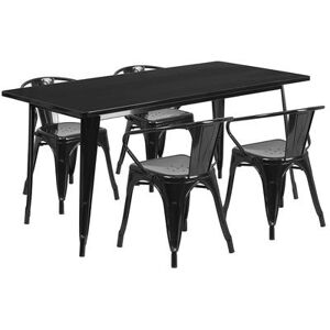 "Flash Furniture ET-CT005-4-70-BK-GG Rectangular Table & (4) Chair Set - 63""W x 31 1/2""D x 29 1/2""H, Steel, Black"