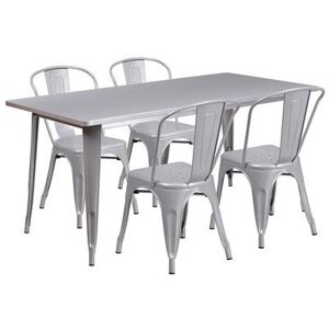 "Flash Furniture ET-CT005-4-30-SIL-GG Rectangular Table & (4) Chair Set - 63""W x 31 1/2""D x 29 1/2""H, Steel, Silver"