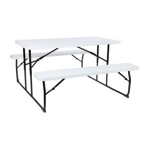 "Flash Furniture RB-EBB-1470FD-WH-GG Rectangular Folding Picnic Table - 53 3/4"" x 58 1/4"", White Wood Grain Plastic & Black Steel"