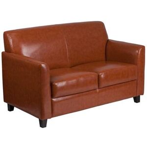 Flash Furniture BT-827-2-CG-GG Hercules Diplomat Reception Loveseat w/ Cognac LeatherSoft Upholstery, Black Wood Feet, Brown