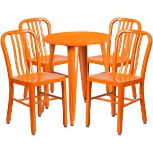 "Flash Furniture CH-51080TH-4-18VRT-OR-GG 24"" Round Table & (4) Chair Set - Metal, Orange"