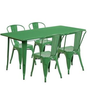 "Flash Furniture ET-CT005-4-30-GN-GG Rectangular Table & (4) Chair Set - 63""W x 31 1/2""D x 29 1/2""H, Steel, Green"