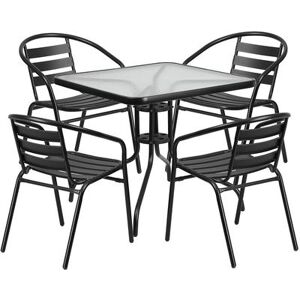 "Flash Furniture TLH-0732SQ-017CBK4-GG 31 1/2"" Square Patio Table & (4) Arm Chair Set - Glass Top, Black Metal Base"