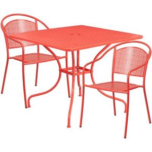 "Flash Furniture CO-35SQ-03CHR2-RED-GG 35 1/4"" Square Patio Table & (2) Round Back Arm Chair Set - Steel, Coral"