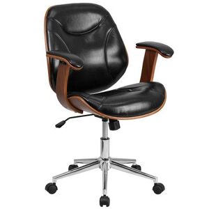 Flash Furniture SD-SDM-2235-5-BK-GG Swivel Office Chair w/ Mid Back - Walnut Back & Black LeatherSoft Upholstery