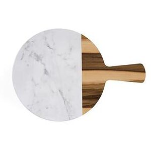 "Elite Global Solutions M12RWM-HWC 12"" Round Sierra Serving Board - Melamine, Faux Hickory Wood/ Carrara Marble, Multi-Colored"