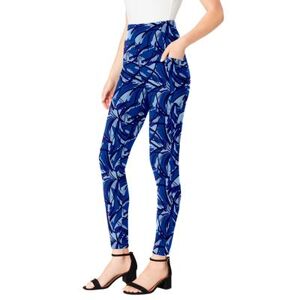 Plus Size Women's Side-Pocket Essential Legging by Roaman's in Blue Painterly Abstract (Size 14/16)