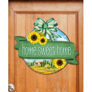 Designocracy Holiday Wooden Door Hanger Welcome Sign Home Sweet Home Wreath G. DeBrekht - Multi Color