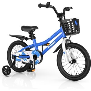 Costway 16'' Kid's Bike with Removable Training Wheels & Basket for 4-7 Years Old - Blue