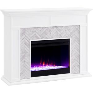 Southern Enterprises Anika Marble Tiled Color Changing Electric Fireplace - White