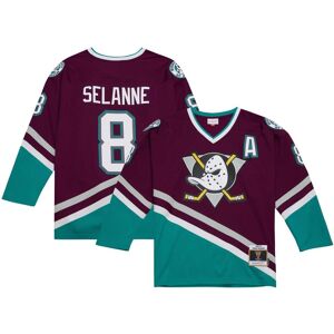 Men's Mitchell & Ness Teemu Selanne Purple Anaheim Ducks 1996/97 Alternate Captain Patch Blue Line Player Jersey - Purple