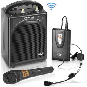 Pyle Portable Pa Speaker & Microphone System Kit with Fm Stereo Radio, Rechargeable Battery, Beltpack, Handheld, Headset & Lavalier Microphones - Blac
