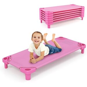 Gouun Kids Stackable Daycare Cot Pack of 6 with Detachable Oxford Cloth - Pink