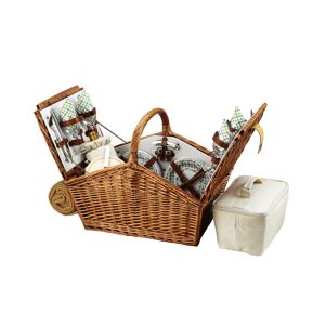 Picnic at Ascot Huntsman English-Style Willow Picnic Basket for 4 with Blanket - Jade