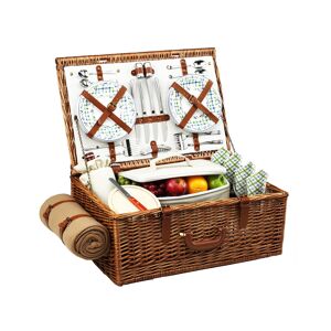 Picnic at Ascot Dorset English-Style Willow Picnic Basket for 4 with Blanket - Jade