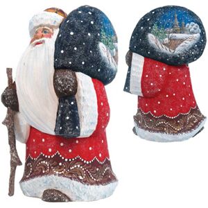 G.DeBrekht Woodcarved and Hand Painted Merry Yuletide Wanderer Santa and Hand Painted - Multi