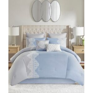 Madison Park Panache 8 Piece Embroidered Microfiber Comforter Set, Queen - Blue