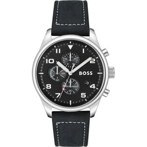 Boss Men's View Black Genuine Leather Strap Watch, 44mm - Black