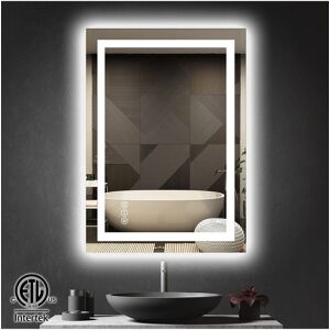 Toolkiss Rectangular Frameless Vanity Mirror with Backlit and Front Light - Silver