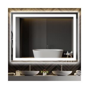 Toolkiss Rectangular Frameless Vanity Mirror with Backlit and Front Light - Silver