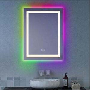 Costway 32'' x 24'' Bathroom Wall Mirror Makeup Mirror with Colorful Light Anti-Fog - Silver