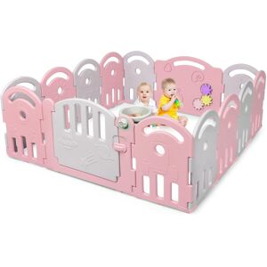 Costway 14-Panel Baby Playpen Kids Activity Center Playard - Pink