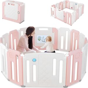 Costway 14 Panels Baby Safety Playpen Kids Safety Activity - Pink