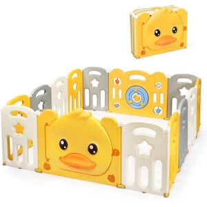 Costway 14-Panel Foldable Baby Playpen Kids Yellow Duck Yard - Yellow