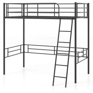 Costway Twin Metal Loft Bed Frame with Ladder Loft Bed with Safety Guardrails - Black