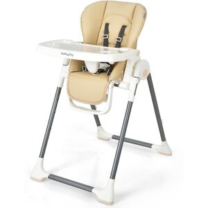 Costway Foldable Baby High Chair w/ Double Removable Trays - Beige/Khaki