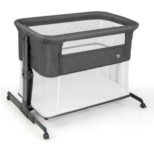 Slickblue 3-in-1 Foldable Baby Bedside Sleeper with Mattress and 5 Adjustable Heights-Dark Grey - Dark Grey, White