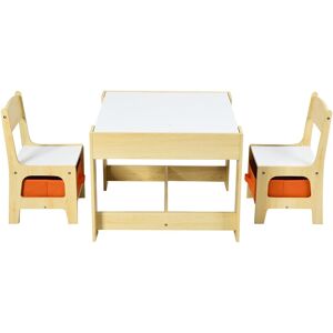 Costway Kids Table Chairs Set With Storage Boxes Blackboard Whiteboard Drawing - Natural