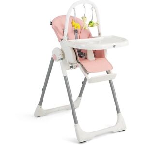 Slickblue 4-in-1 Foldable Baby High Chair with 7 Adjustable Heights and Free Toys Bar - Pink