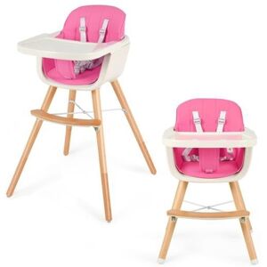 Slickblue Wooden Baby 3 in 1 Convertible High chair with Cushion - Pink