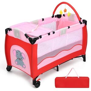 Slickblue Portable Baby Crib Playpen Playard Pack Travel Infant Bassinet Bed - Pink