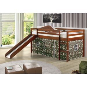 Donco Kids Twin Tent Loft Bed with Slide - Honey Brow