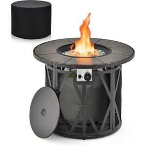 Sugift 32 Inch 30000BTU Fire Pit Table with Fire Glasses and Pvc Cover - Black