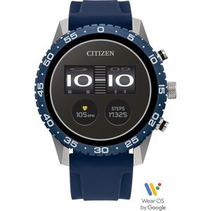 Citizen Unisex Cz Smart Wear Os Blue Silicone Strap Smart Watch 45mm - Silver-tone